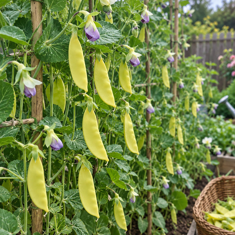 Blue-Flowered Golden Snow Pea Seeds Annual Climbing Bicolor for Culinary