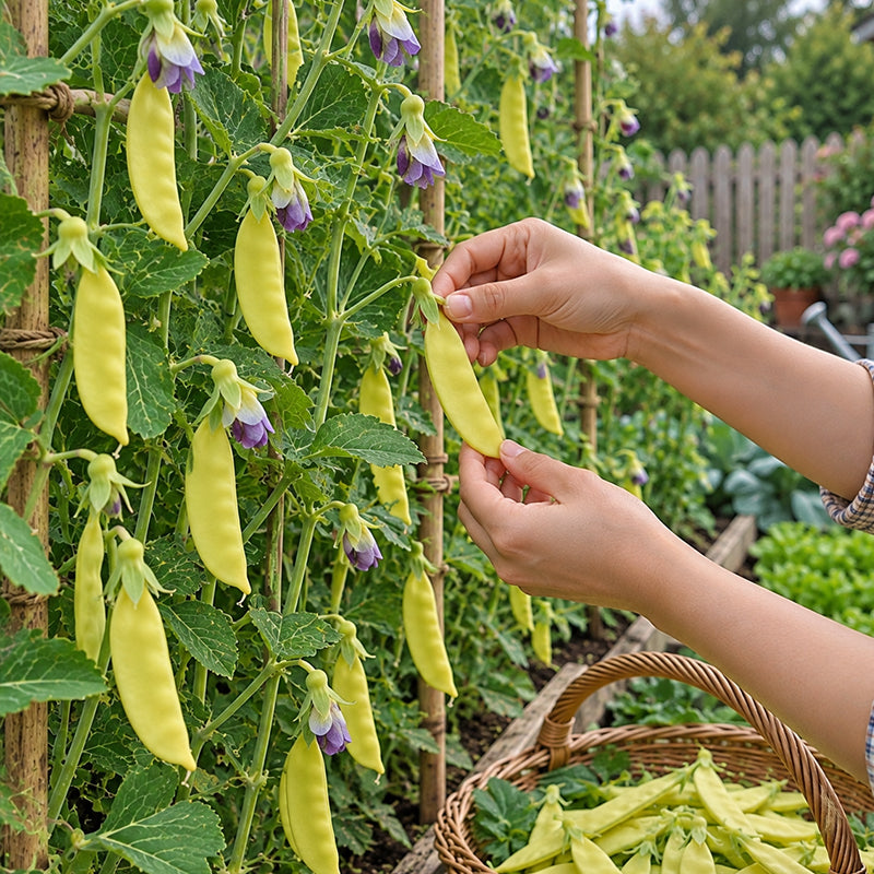 Blue-Flowered Golden Snow Pea Seeds Annual Climbing Bicolor for Culinary