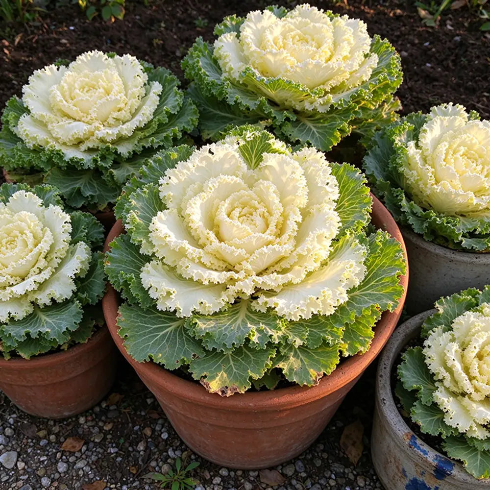 Creamy Lace Ornamental Kale Seeds Biennial Compact White for Container Gardens