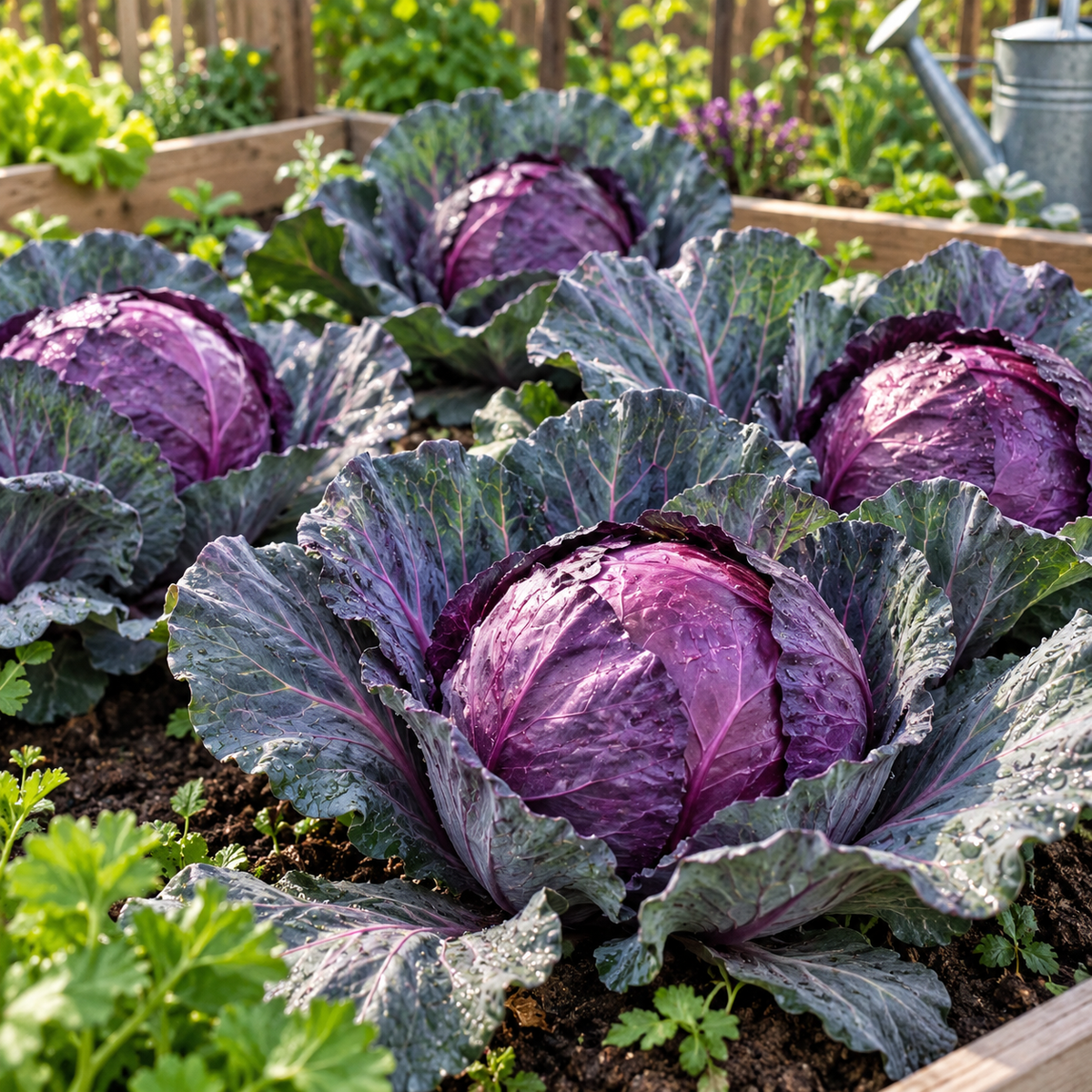 Red Cabbage Seeds Round Compact Purple Heads