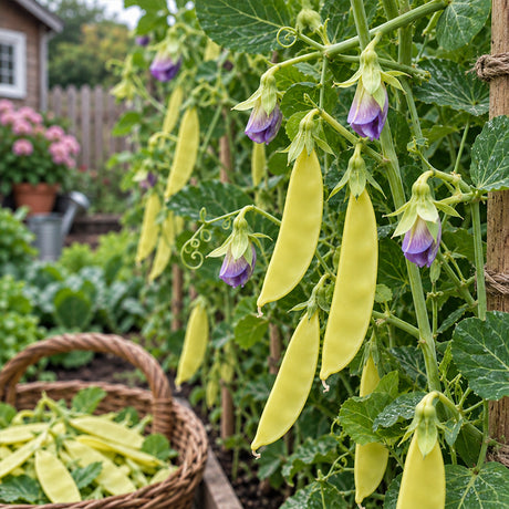 Blue-Flowered Golden Snow Pea Seeds Annual Climbing Bicolor for Culinary