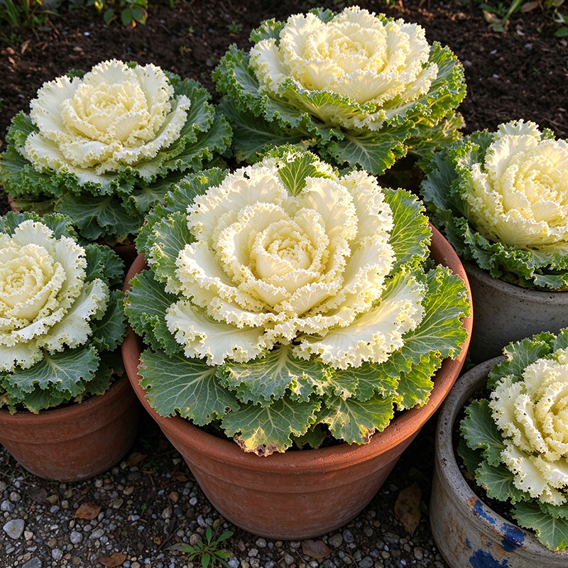 Creamy Lace Ornamental Kale Seeds Biennial Compact White for Container Gardens