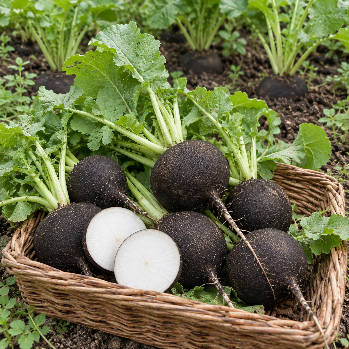 Heirloom Black Spanish Radish Seeds Round Compact White Flesh