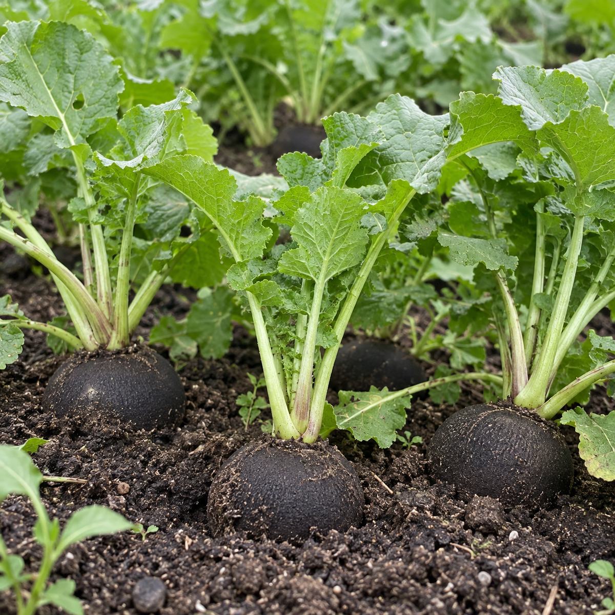 Heirloom Black Spanish Radish Seeds Round Compact White Flesh