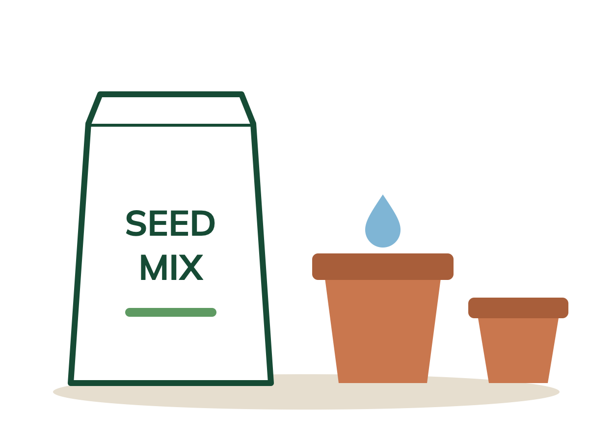 Seed-starting mix and two small pots